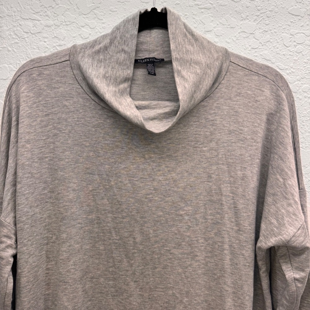 Eileen Fisher Gray Tencel Lyocell Funnel Neck Tunic Top Large F19TTU‎
